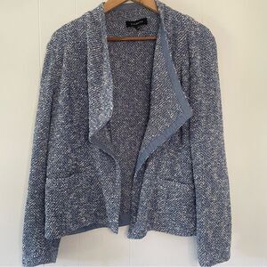 Talbots Open Front Waterfall Blazer Jacket Blue Tweed Boucle Cotton Size Large